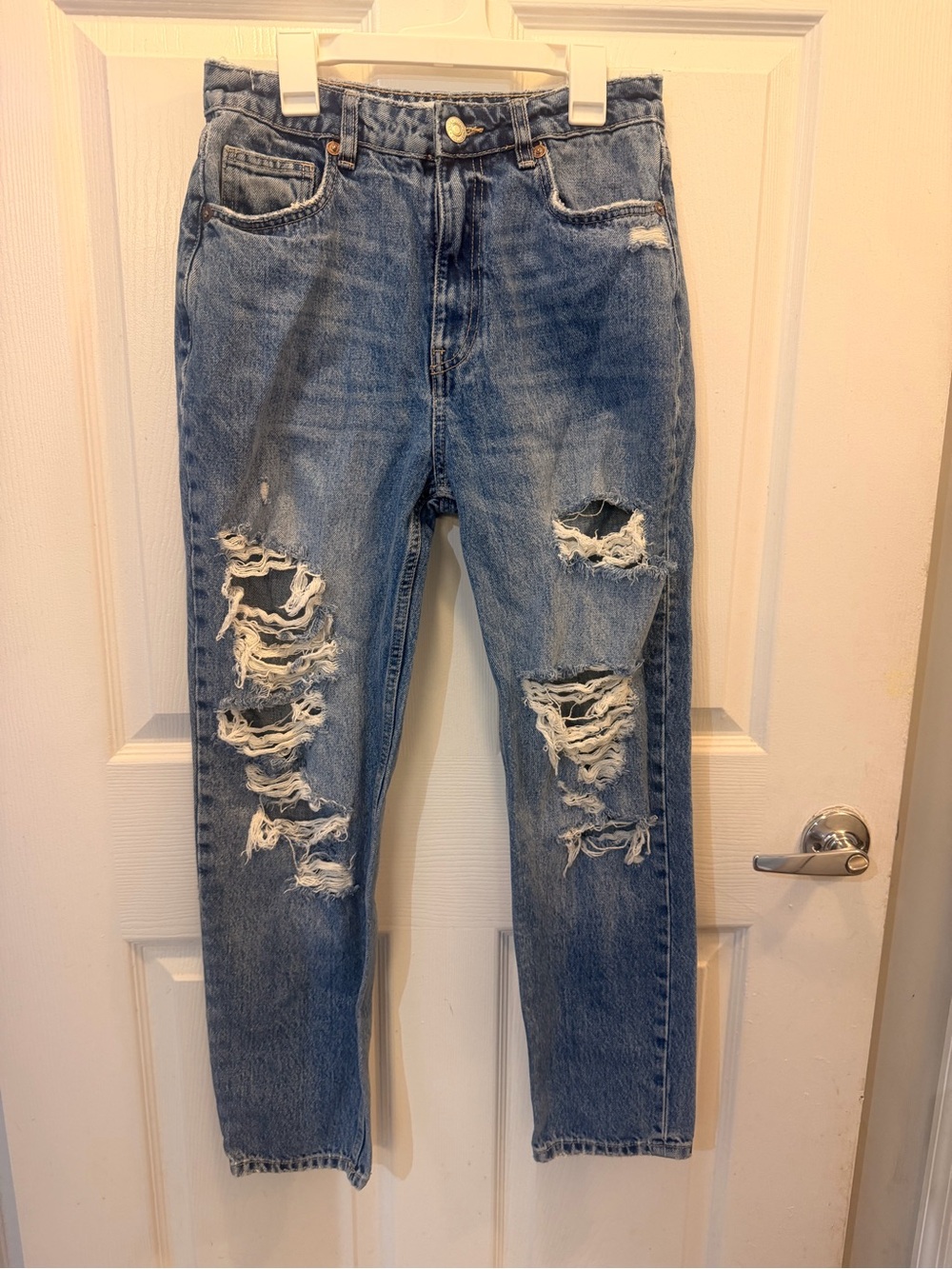 Zara Distressed High-Waist Blue Women's Jeans